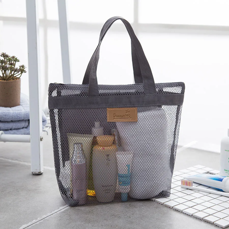 Bolsas de almacenamiento de artículos de tocador de maquillaje de malla, bolsos portátiles de viaje para lavado corporal, herramientas de ducha, organizador colgante, bolsa organizadora de cosméticos