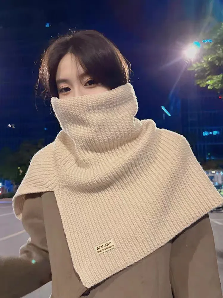 Nueva bufanda de cuello alto dividida para mujeres niñas estudiantes Otoño Invierno pañuelo tejido de Color sólido bufandas suaves chales envolventes para el cuello