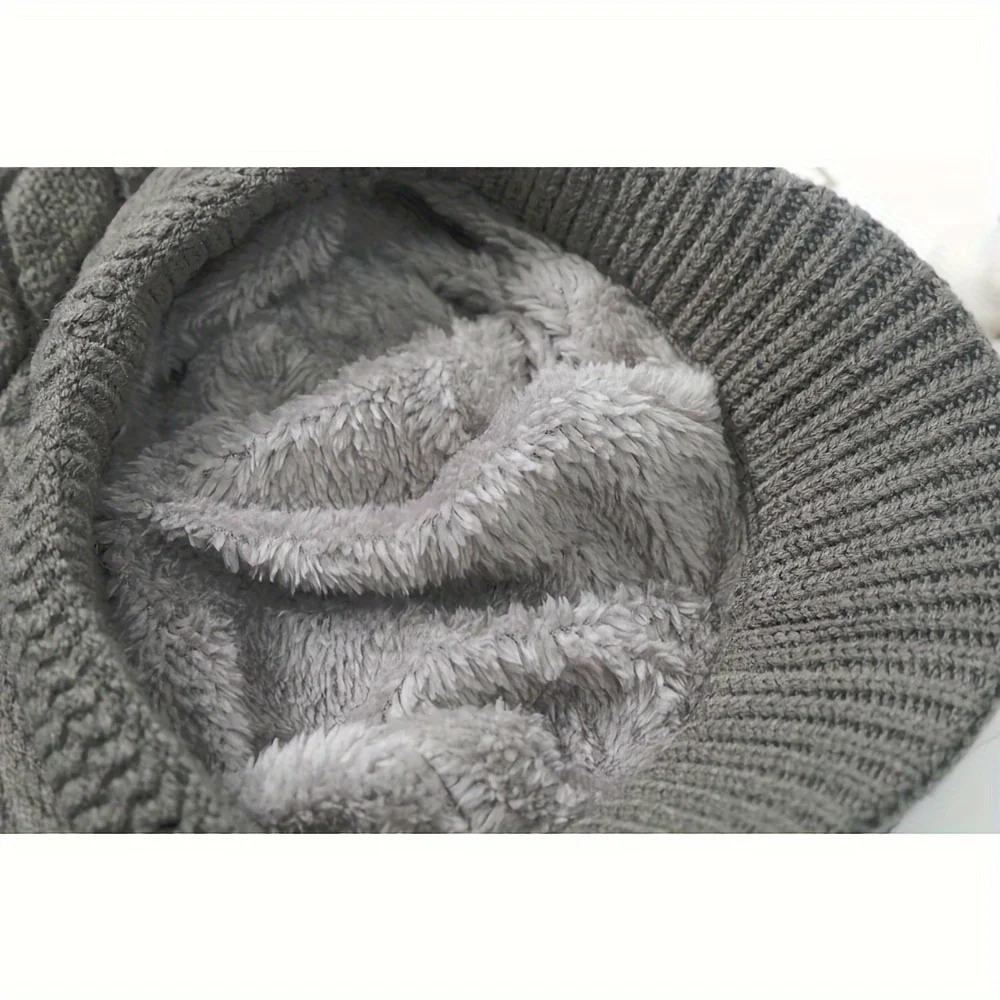 Chapéus de malha de inverno com aba de viseira, forro duplo macio para mulheres, gorros quentes e elegantes, bonés de neve desleixados, 1 peça