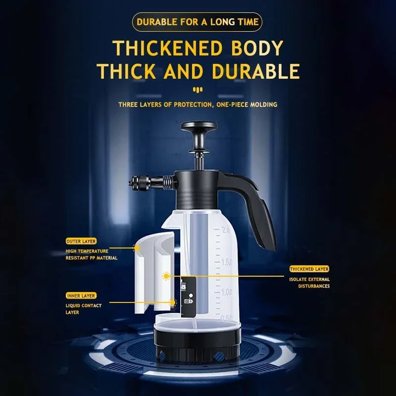 Bouteille de pulvérisation 2L, pompe à main, pulvérisateur de mousse, nettoyage, pistolet de lavage de voiture, pression d'air manuelle, Jet d'eau, shampoing de voiture, mousse de neige, pression d'air