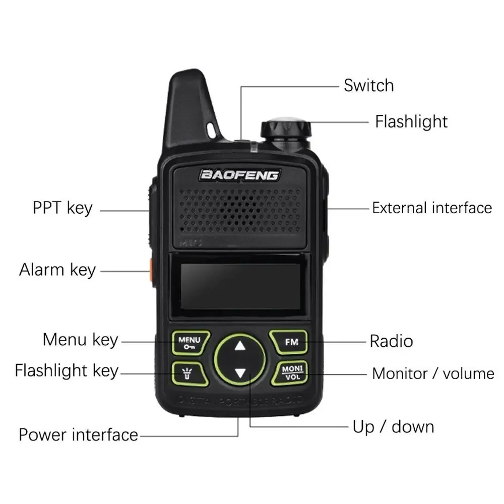 Baofeng T1 Mini Two Way Radio UHF USB Charging Pocket Wireless HAM Interphone & PTT Headset Flashlight Handheld FM  Player