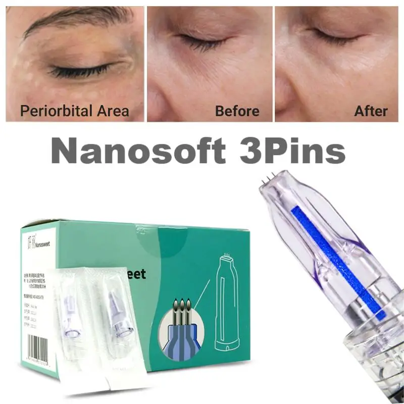 Nanosoft Microneedle 3Pins 34G 0.6/1.0/1.2/1.5 รอบคอเปลือกตาปราศจากเชื้อบรรจุ Superfine คริสตัลหลายเข็ม