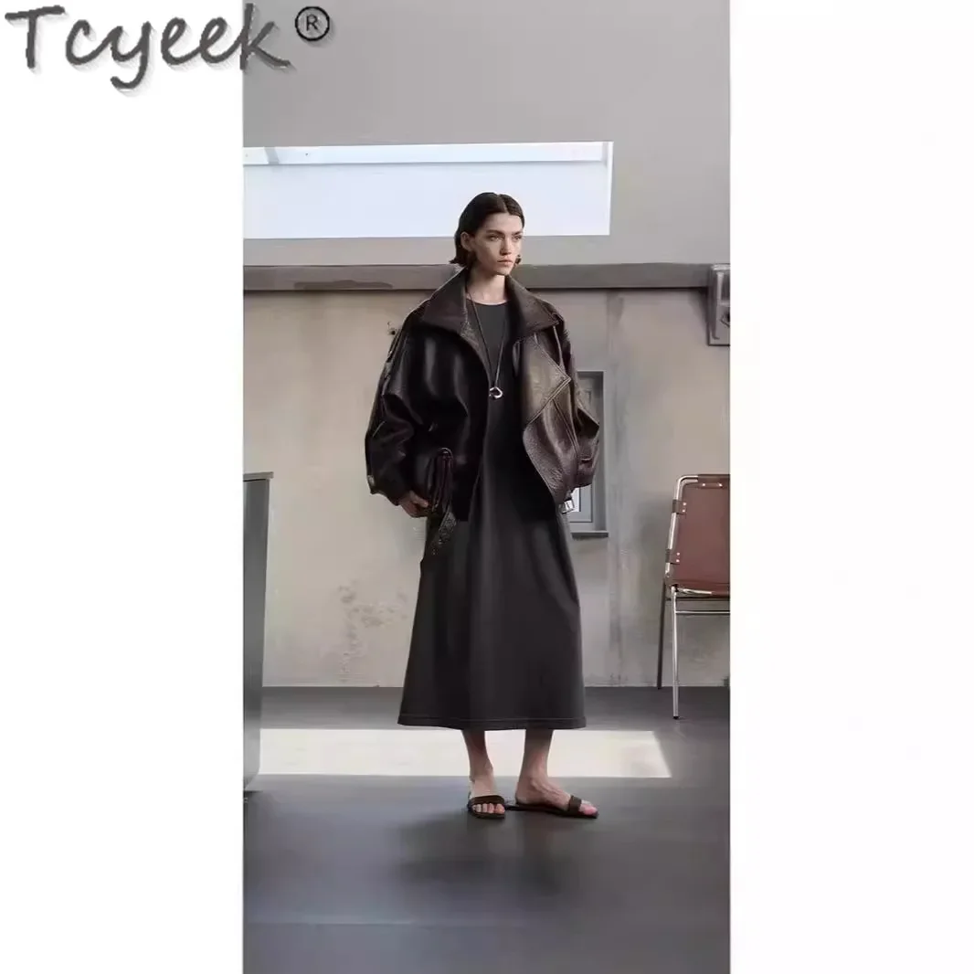Tcyeek ธรรมชาติเสื้อหนังแท้เสื้อผ้าผู้หญิงฤดูใบไม้ผลิฤดูใบไม้ร่วง Sheepskin Coat แฟชั่นผู้หญิงแจ็คเก็ตหนัง Jaqueta Couro
