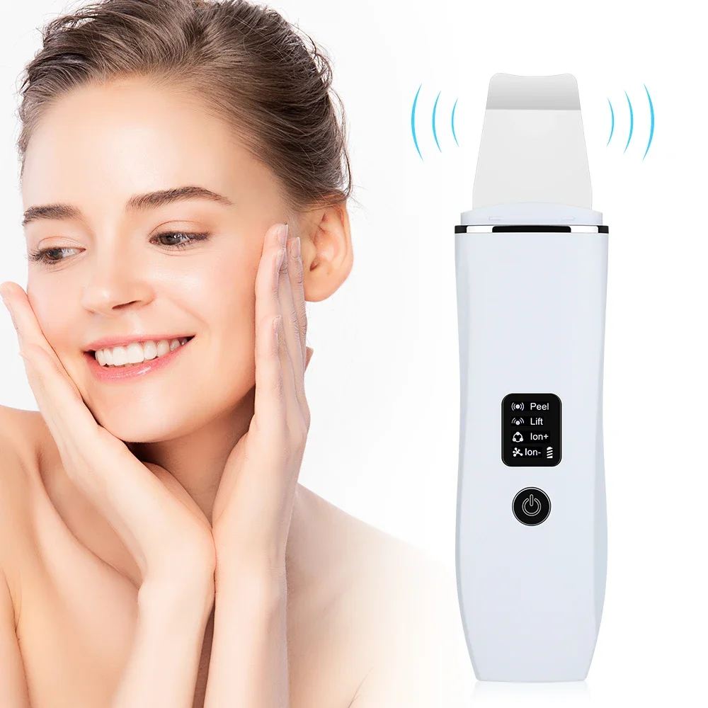 Ultrasonic Skin Scrubber Peeling Blackhead Remover ทําความสะอาดใบหน้าลึก Ultrasonic Ion Acne Pore CLEANER Facial Shovel Scrubber