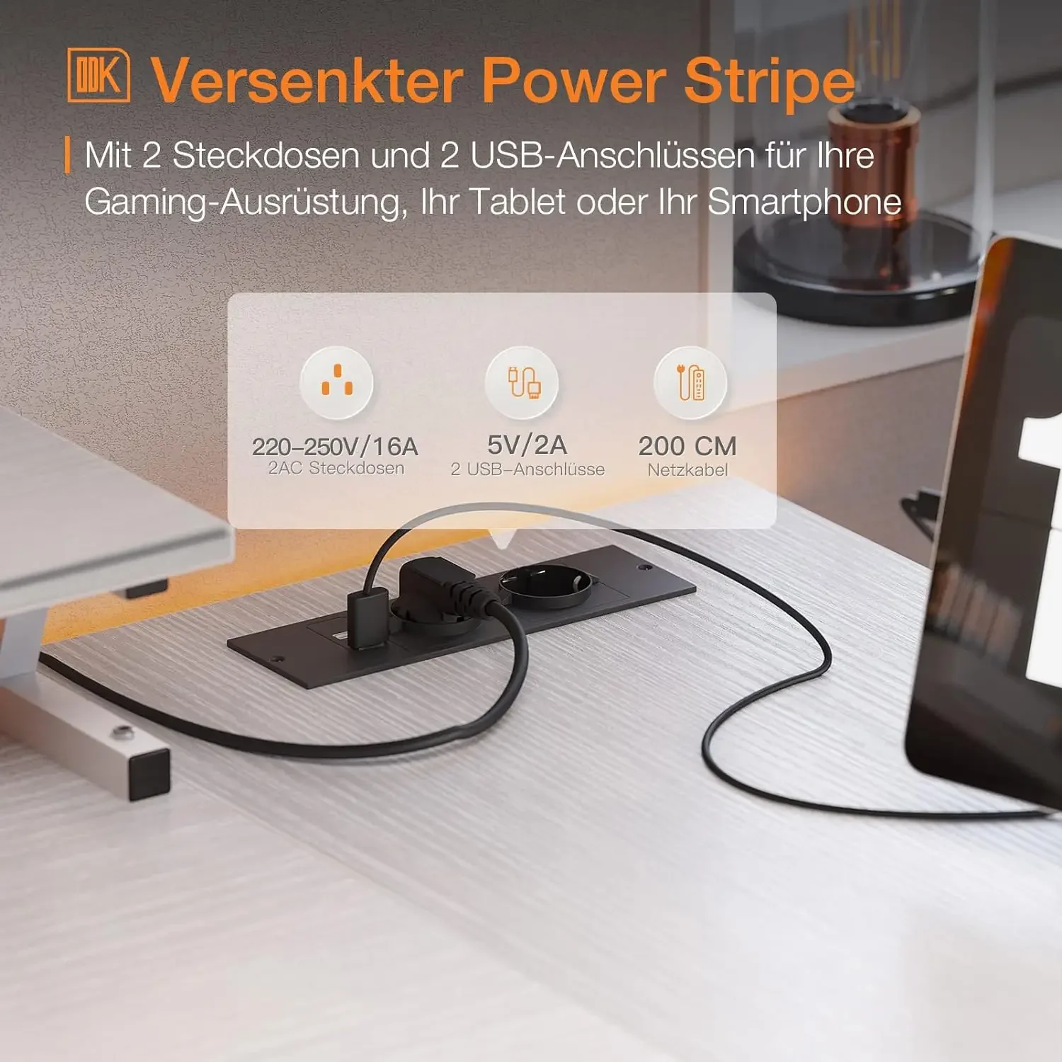 Tasse mit Puerto de carga USB und Tomat Colorado, Mesa computadora en forma l (120x80x88cm, blanco)