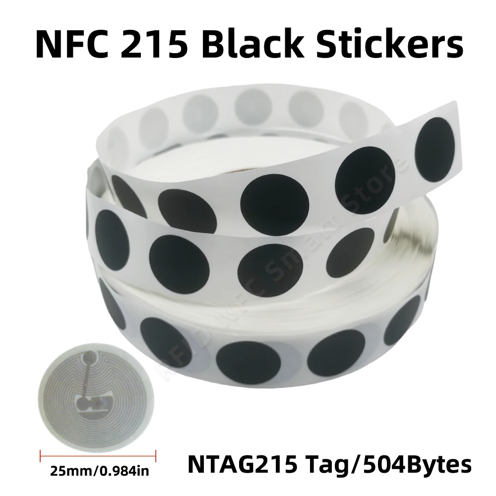 NFC Tag Black NFC Stickers Protocol ISO14443A13.56MHz NT/AG 215 Universal Label RFID Tags and All NFC Phones en blanco y negr