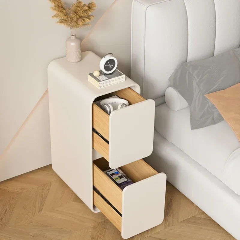 ห้องนอนโต๊ะข้างเตียง Nordic Minimalism หรูหราขอบแคบข้างเตียงตารางครีมสไตล์ตู้ตกแต่งบ้านโมเดิร์น