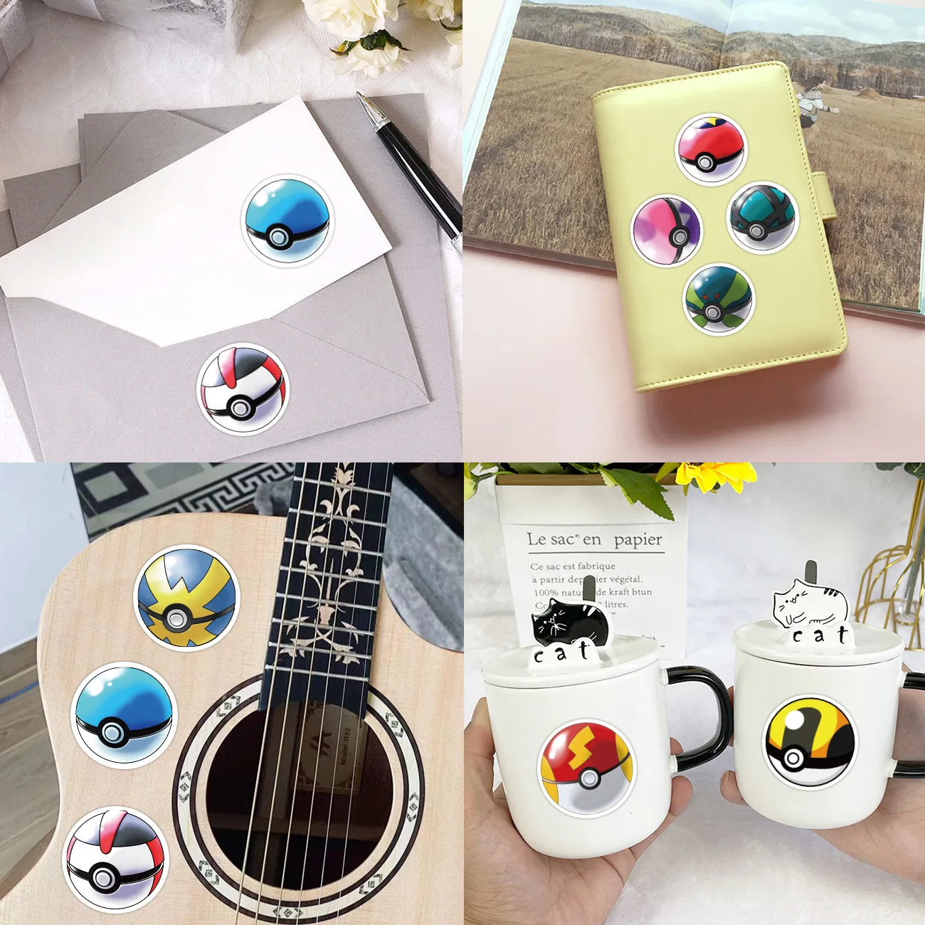 500 pçs animação dos desenhos animados pokémon poké bola rolo adesivo fita mão conta diy decorativo adesivo de vedação à prova dwaterproof água copo brinquedo
