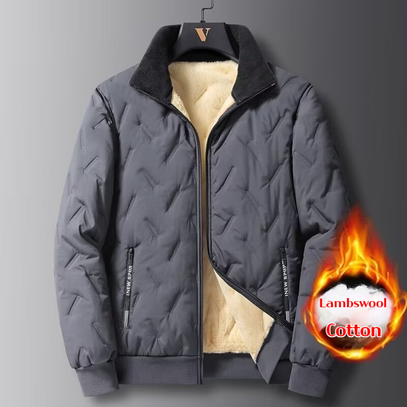 Męska kurtka z polaru jagnięcego, ocieplana, ciepła, bawełniana, wiatroodporna, ze stójką, parka, luźny krój, plus size, odzież wierzchnia na zimną pogodę.