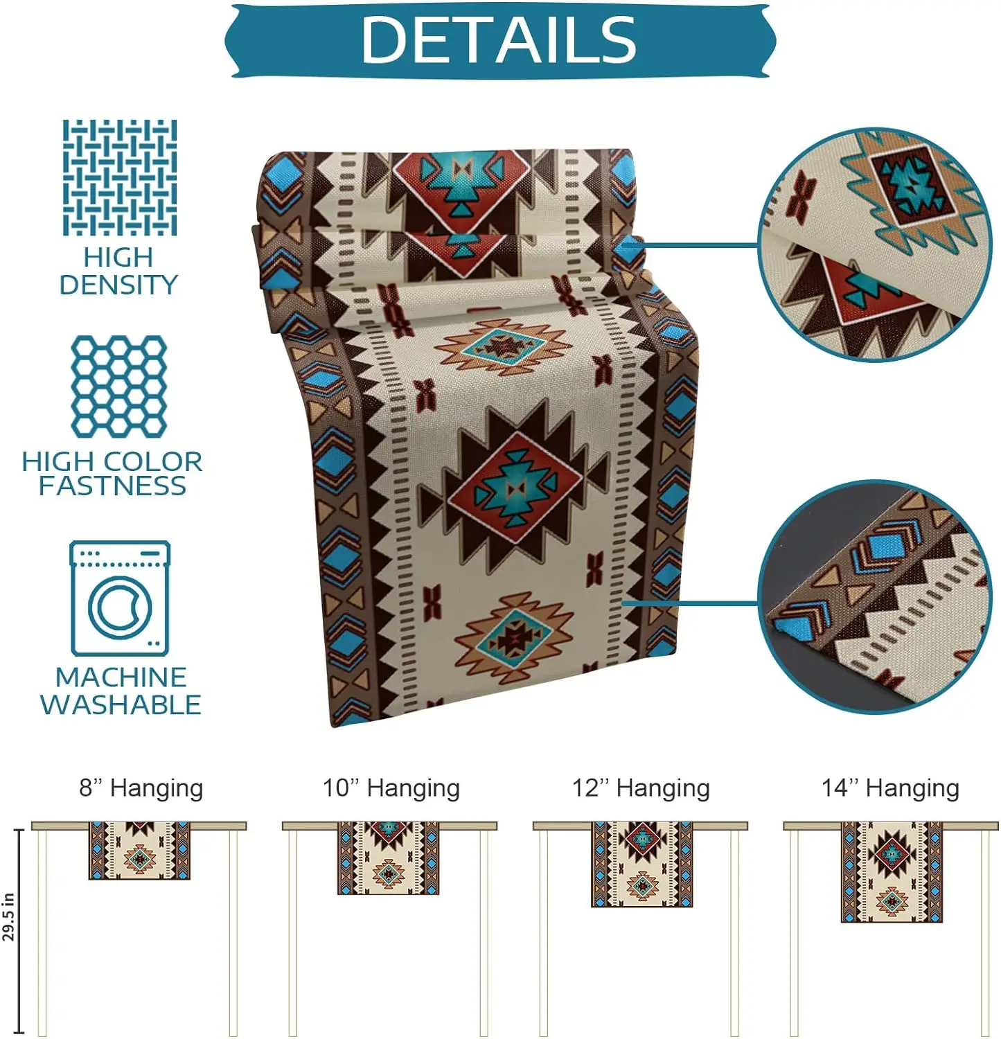 Caminos de mesa de lino de estilo indio americano bohemio, bufandas de tocador, decoración de mesa, caminos de mesa de comedor de cocina reutilizables, decoración de fiesta