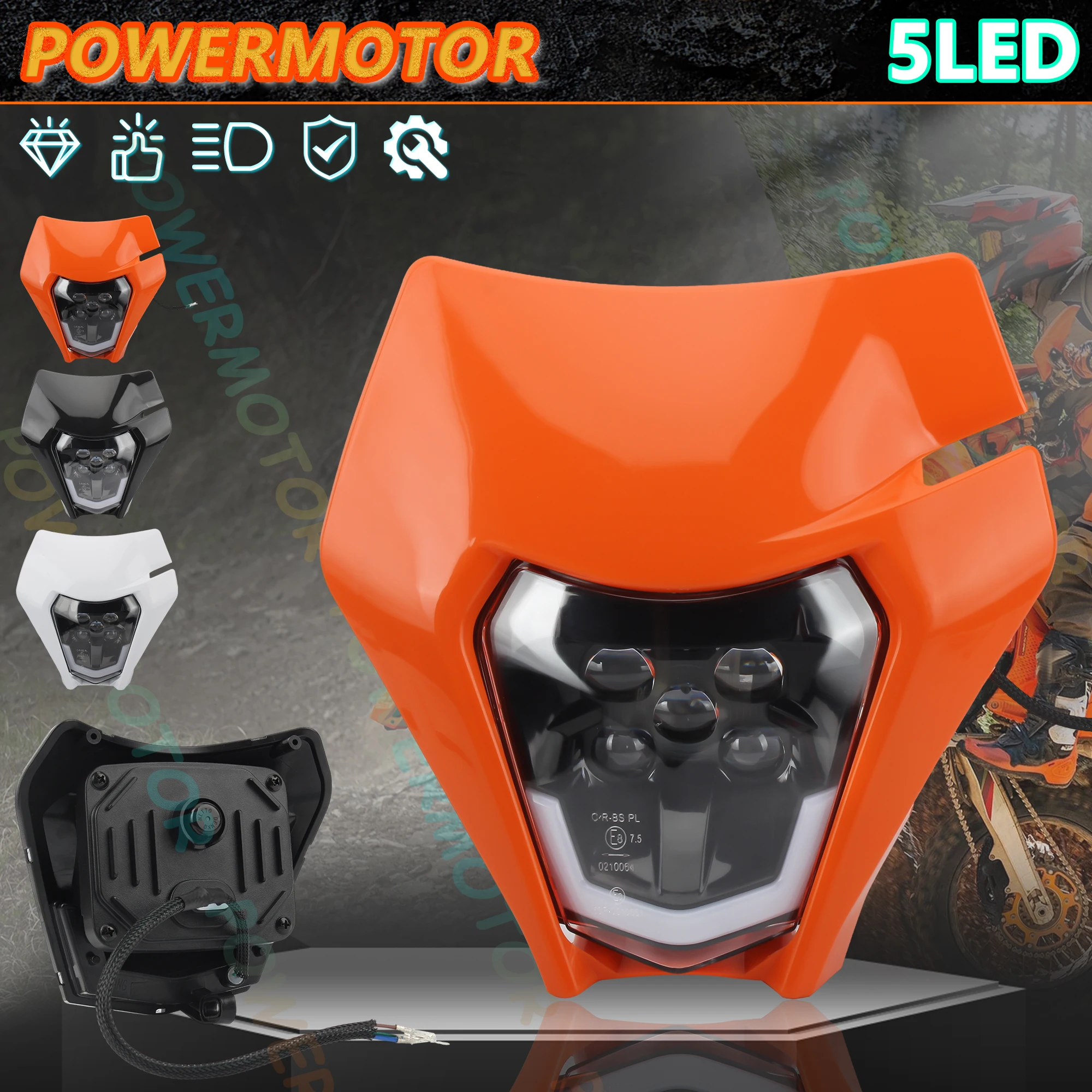 Motorcycle LED Headlight Plate for KTM EXC XC SX MX XC 125 250 300 450 Supermoto Enduro Universal Dirt Bike Headlights