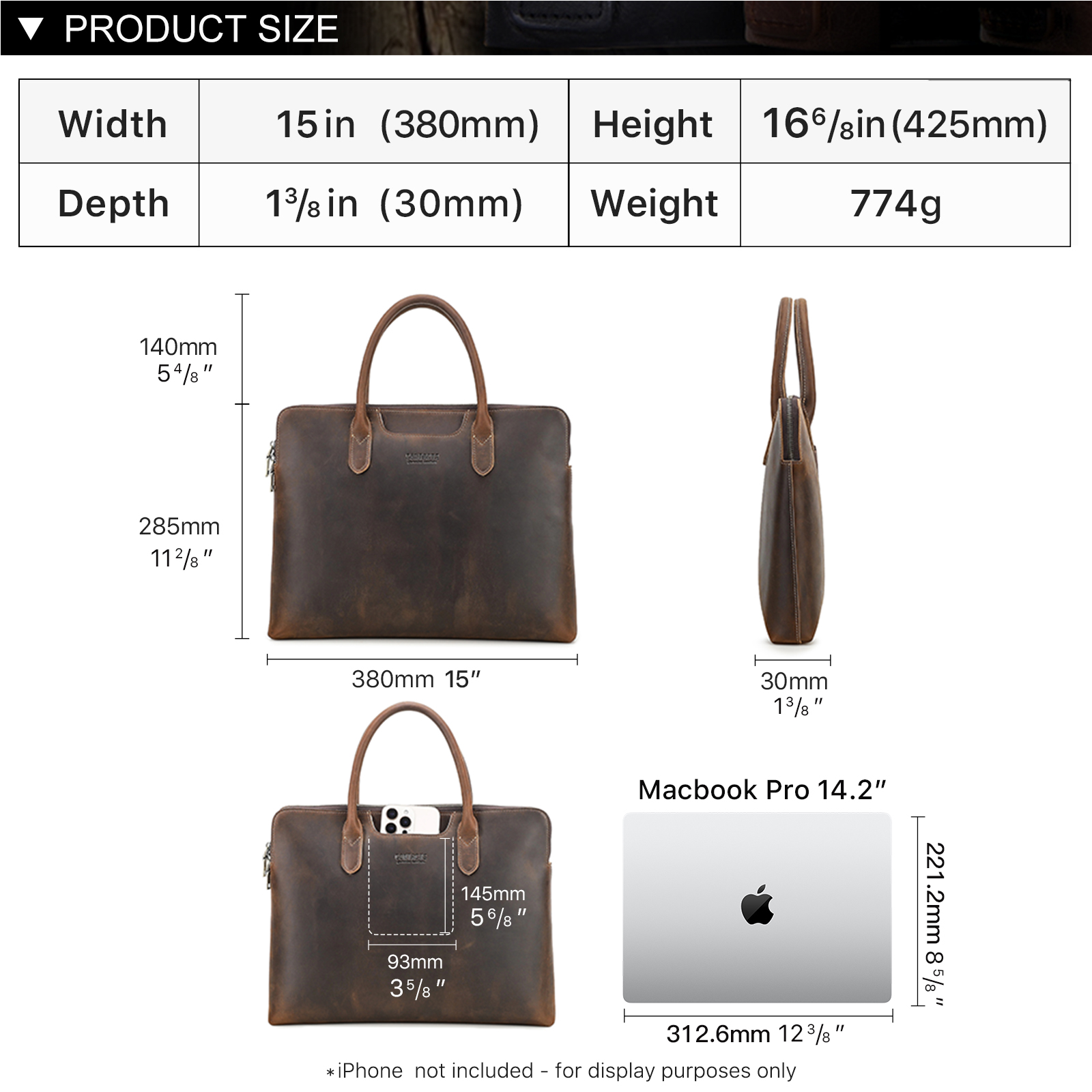 CONTACT'S Borsa da lavoro da uomo in vera pelle Valigetta in pelle Tote Borse per laptop Borsa da uomo di alta qualità per MacBook da 14,2 pollici