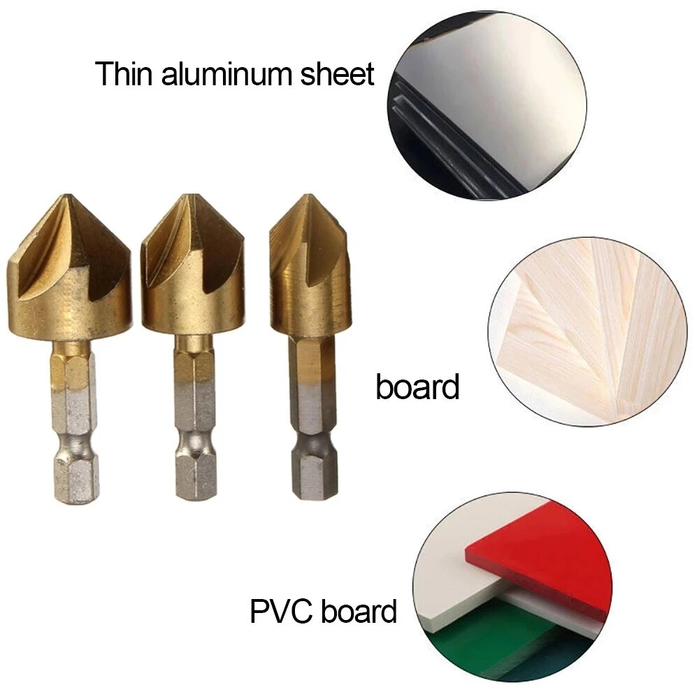 6ชิ้น hss Countersink set Mata Bor reamer งานไม้ chamfer Drill counterbore pliot เจาะรูสกรูเจาะรู