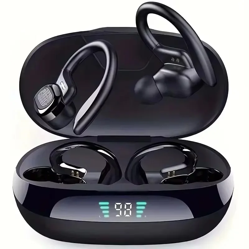 Auricolari wireless Sport Cuffie Bluetooth 5.3 con microfono con cancellazione del rumore 75H HiFi Stereo Over Ear Bud Display a LED USB-C IPX6