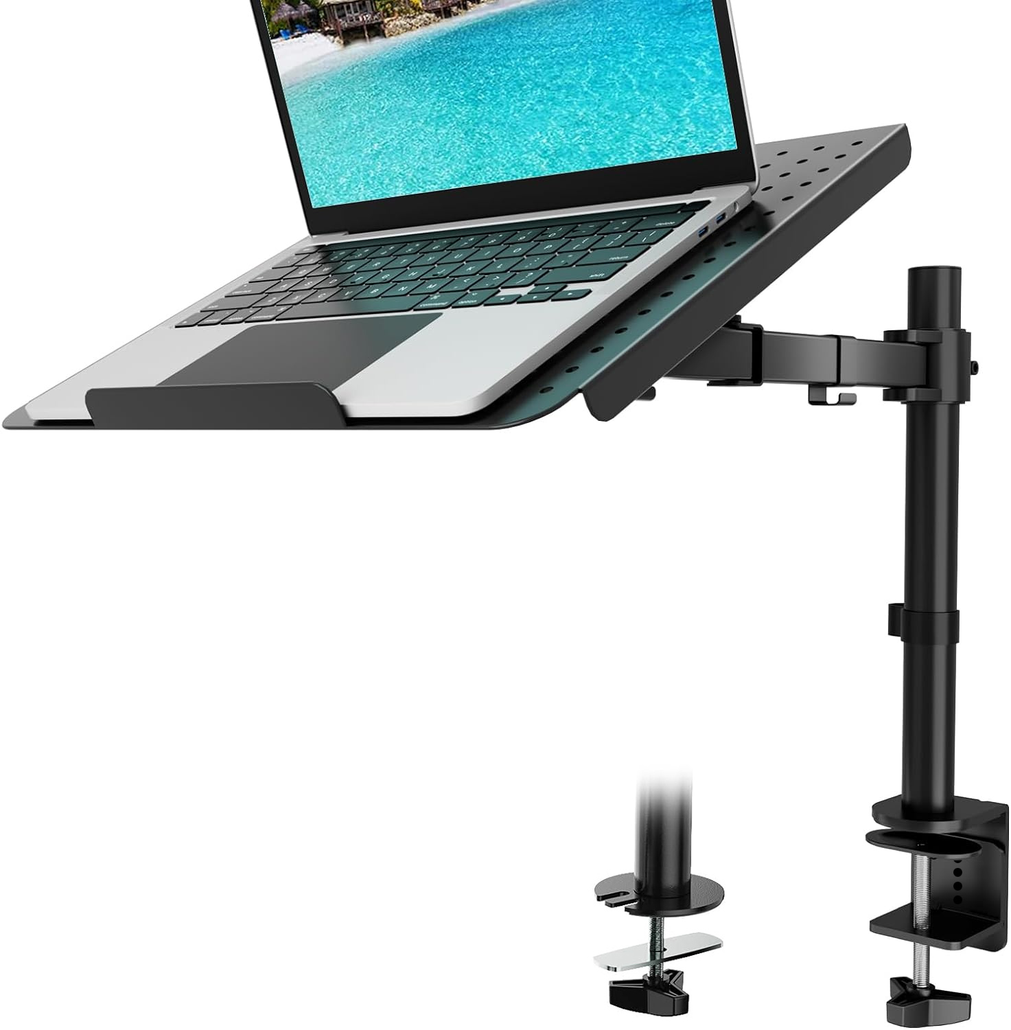 Laptop stand with heat sink can be raised and lowered. Single head laptop stand can rotate 360 ° Black