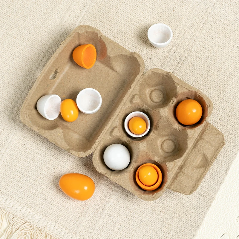 6 uds. De huevos de madera, juguetes de cocina para niños, juego de comida, cocina, juego de simulación, juego de comida para bebé, desarrollo y aprendizaje temprano