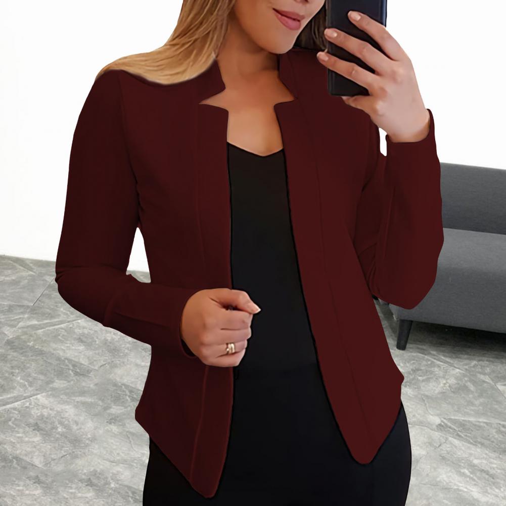 Jacket Blazer Lightweight Cardigan Blazer No Button Thick  Stylish Office Lady Notched Collar Small Suit Coat Blazer