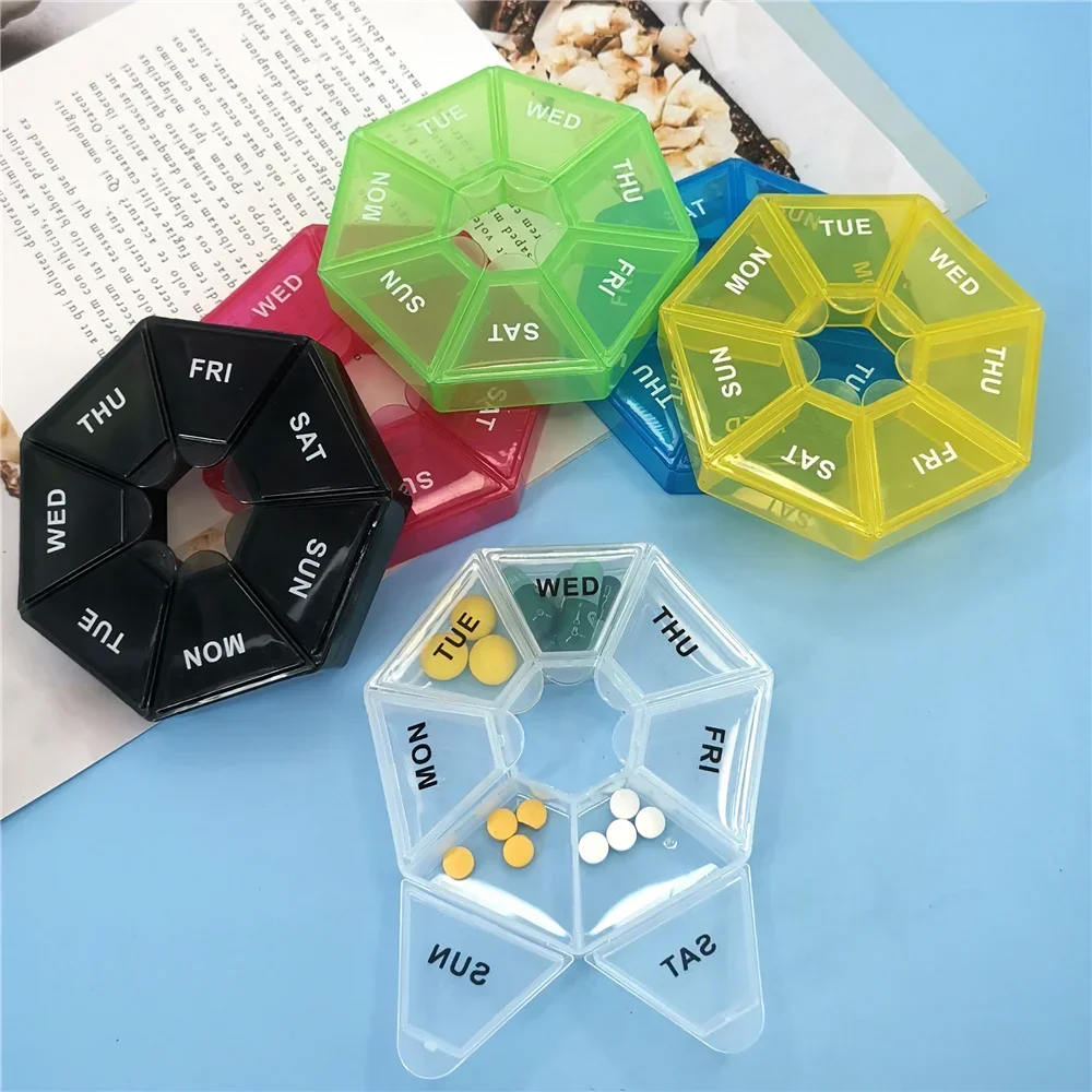 1PcsA week 7 corners pill box Round 7 boxes for one week small pill box mini 7 days portable points Medicine jewelry box