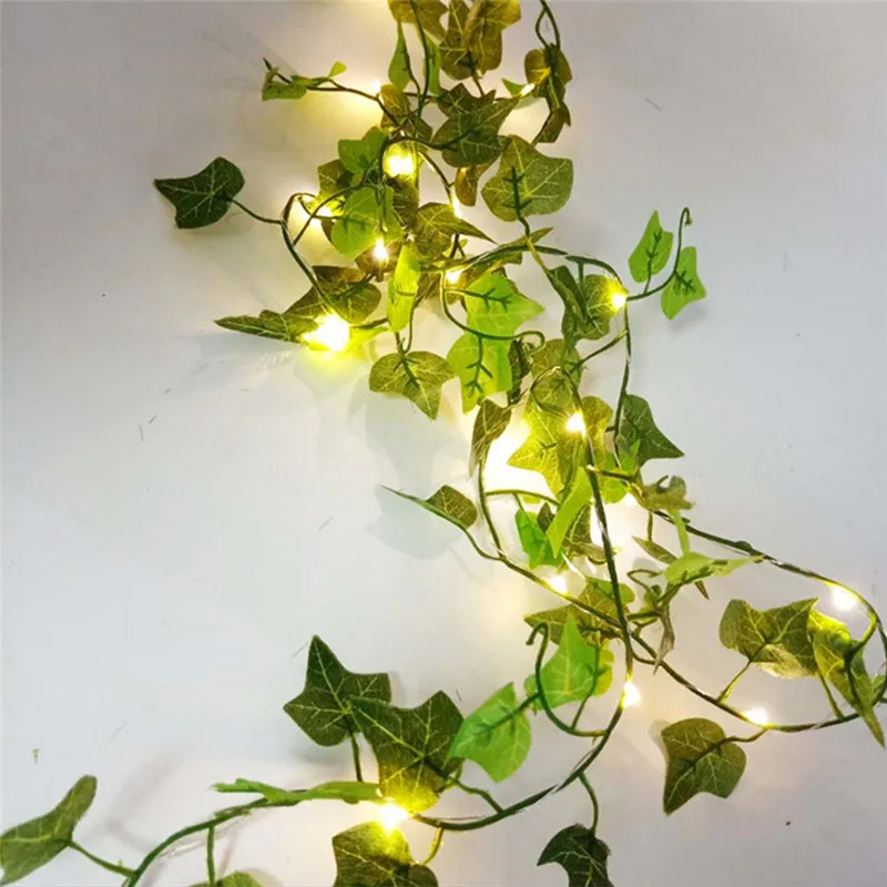 12/10/2m falso folha verde hera videira com luzes led casa decoração do quarto casamento brilhante planta artificial guirlanda decoração de casa