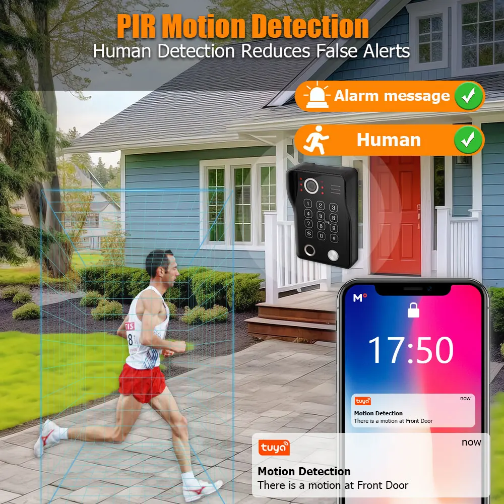 Cámara de puerta inteligente con Wifi, intercomunicador con Monitor para el hogar, interfono, timbre con tarjeta RFID, desbloqueo de huella dactilar 5 en 1