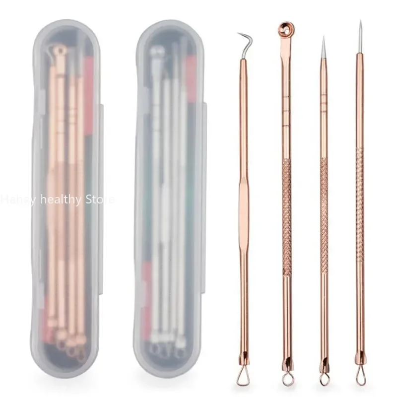 4pc/set Acne Blemish Remover Blackhead Extractor Black Dots Cleaner Needles Set Black Spots Pore Cleanser Tool Rose Gold Sliver