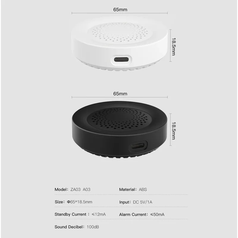 Tuya Zigbee Smart Siren Alarm für die Sicherheit zu Hause mit 100 dB Lautsprecher, kompatibel mit Tuya Smart Life Google Home Yandex Alice Alexa