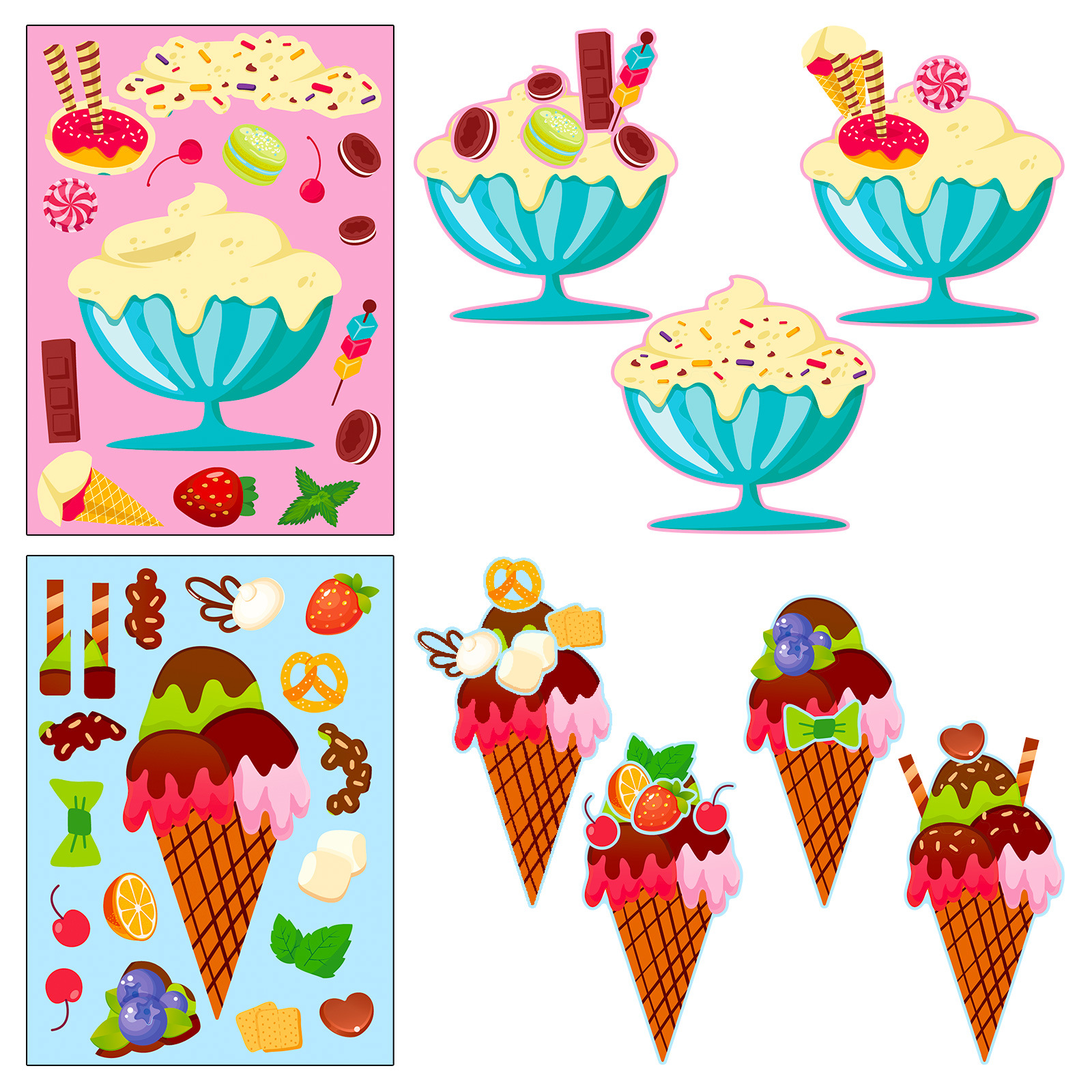 6 個アイスクリームデザート DIY かわいい食品漫画パズルステッカークリエイティブ甘い顔変更ステッカー子供のおもちゃ
