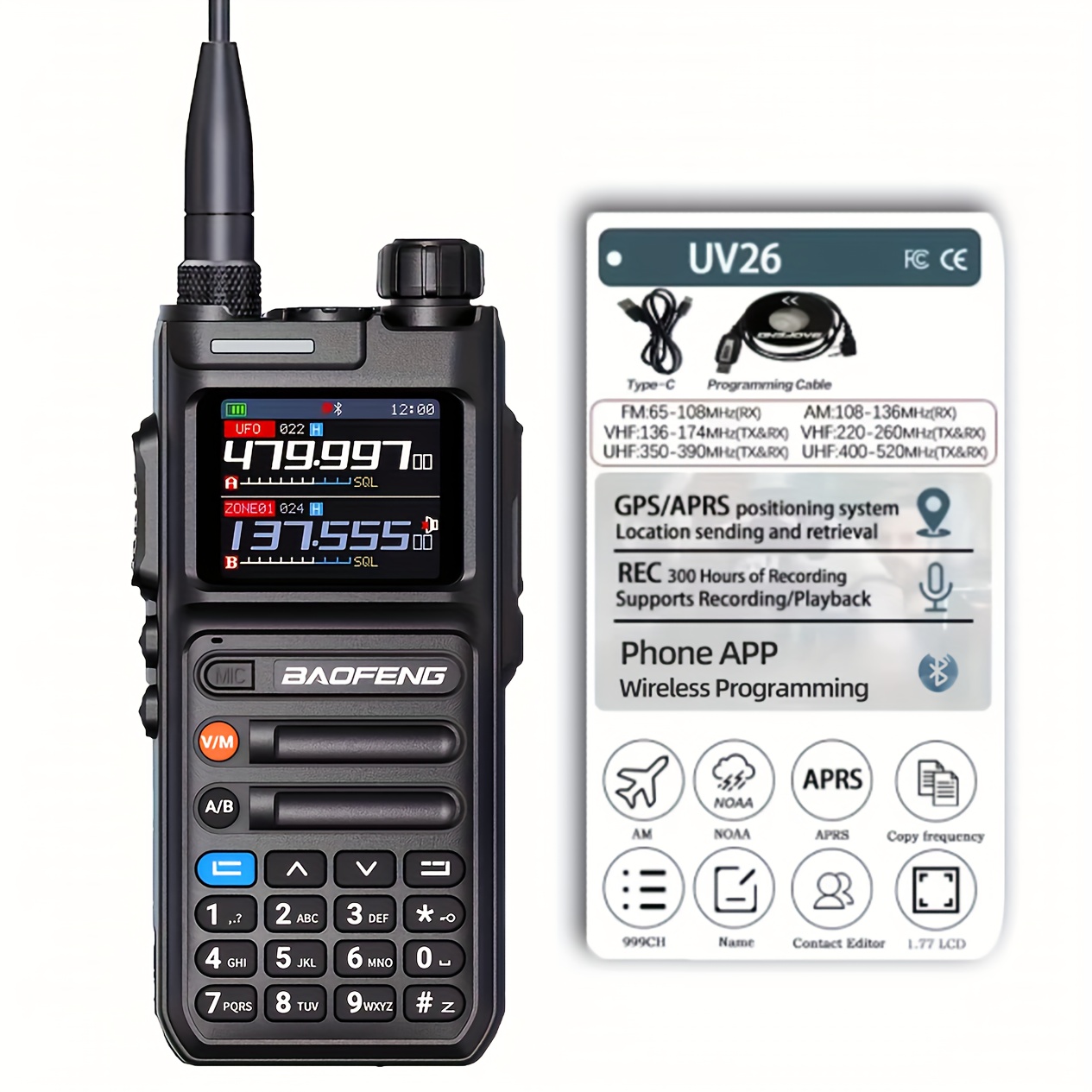 Baofeng UV26 10W potente transmisor de Radio aficionado con GPS 300H grabación aplicación remota comunicación profesional Radio Camping