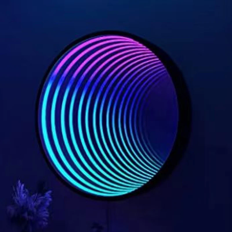 รอบ RGB Infinite กระจกป้ายนีออนกระจกปาร์ตี้ห้องนอนบาร์แถบแสงยืดหยุ่นกระจกสแตนเลสกระจกอะคริลิคตกแต่ง