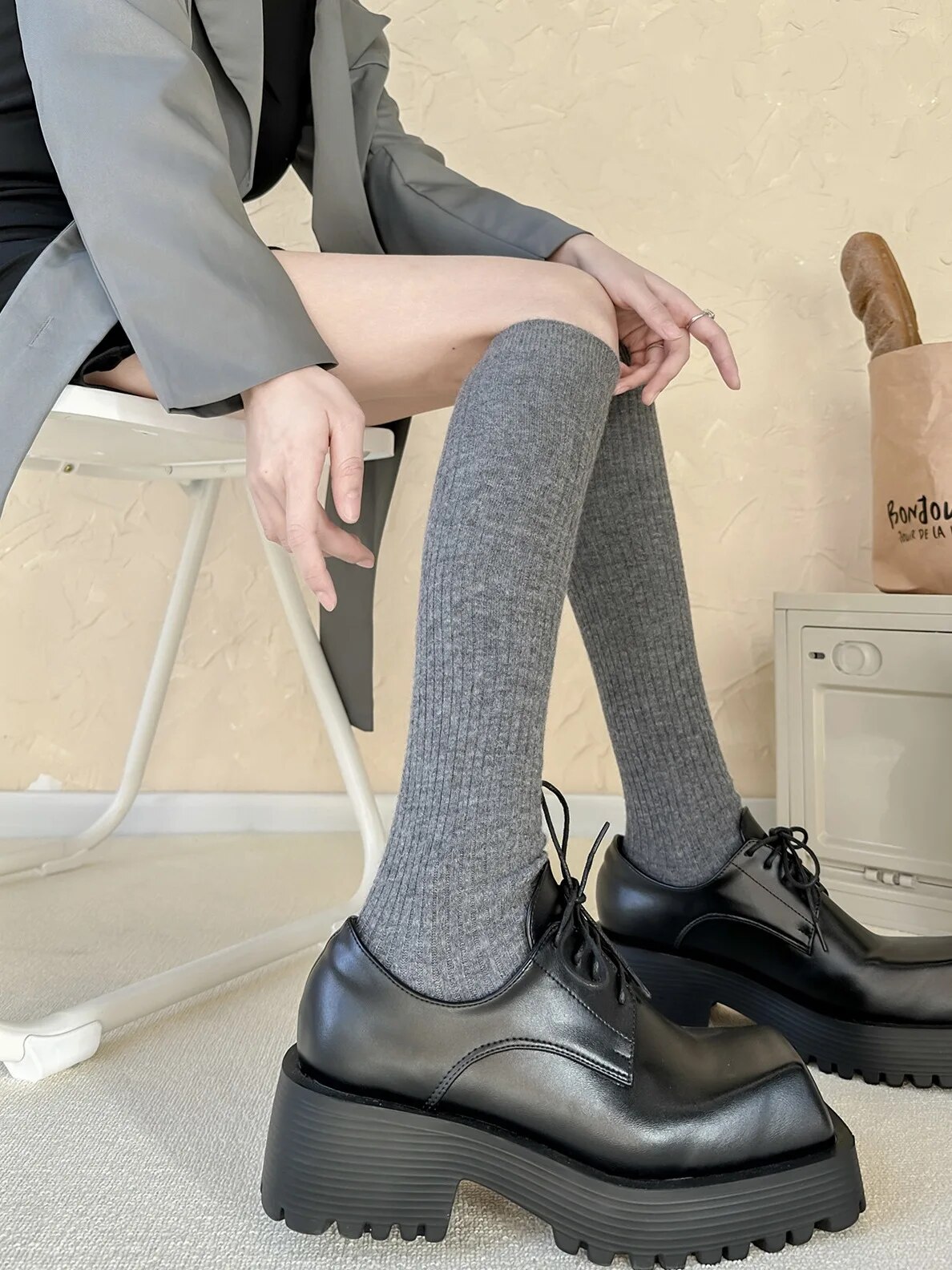 2 paia di calzini caldi da donna lunghi alti le calze calze al ginocchio in cotone sopra la coscia, calze e calze da donna