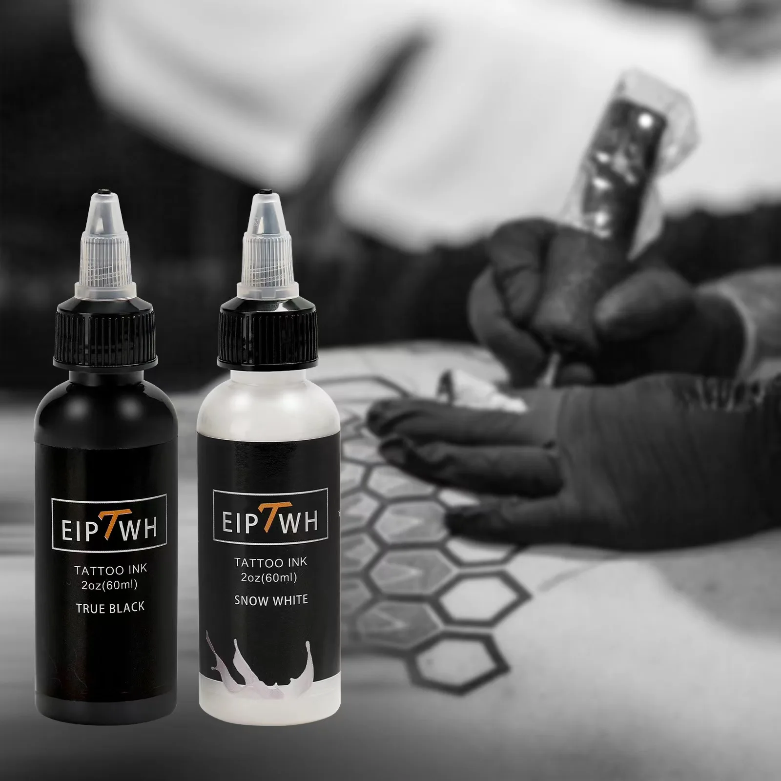Tattoo-Tintenfarbstoff, 2 Unzen (60 ml), schwarz-weißer Tattoo-Farbstoff, professionelles Tattoo-Tattoo, schwarz-weißes Verbrauchsmaterial-Farbstoff-Set