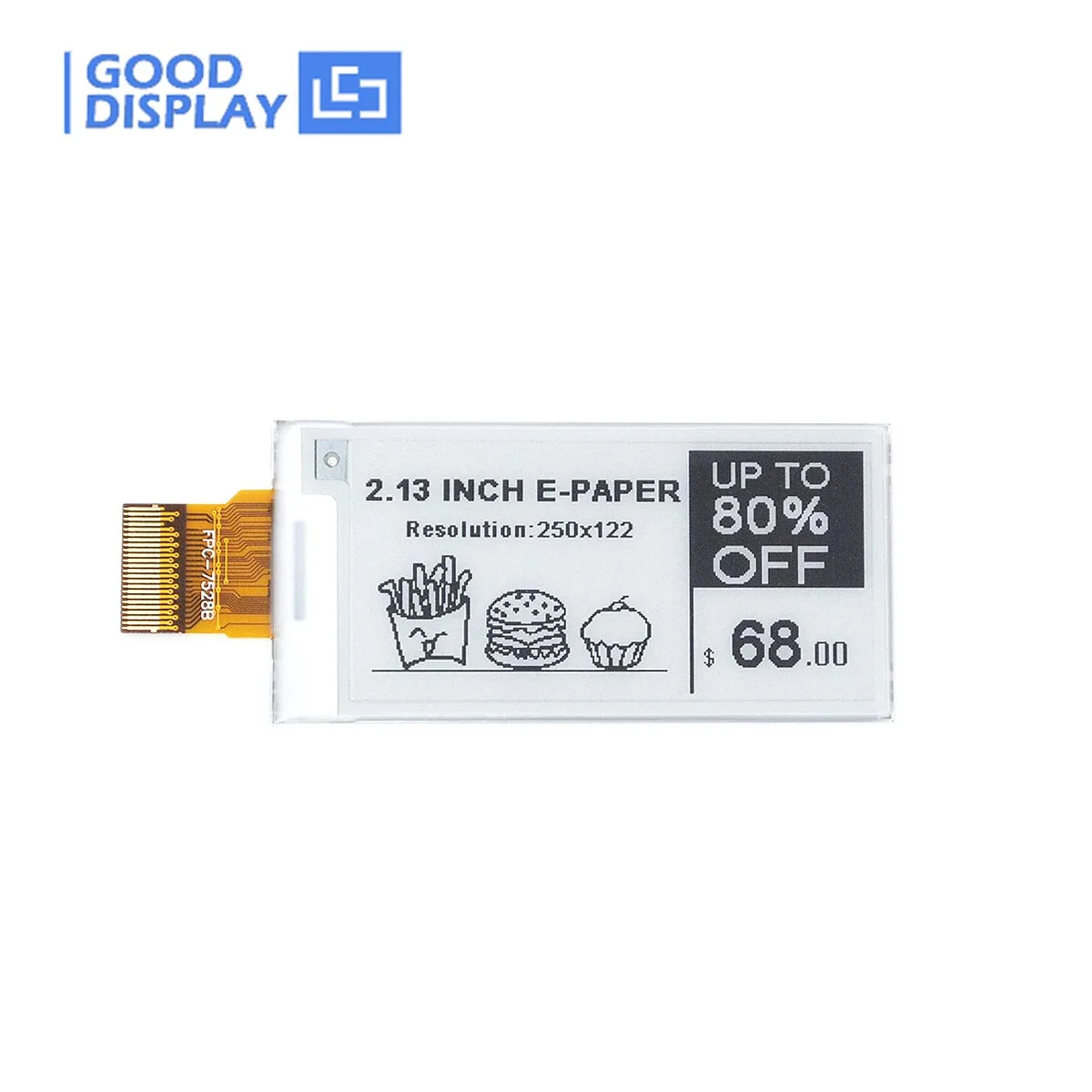 Tela de atualização parcial da tinta da matriz de pontos E de 2,13 polegadas 0,42s SPI HDMI 250x122 Tela EPD, GDEY0213B74