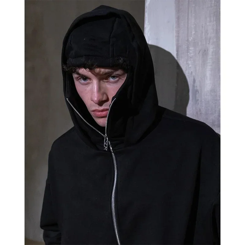 Feminino masculino e balaclava y2k gótico harajuku inverno novo item duplo moletom com capuz masculino máscara com zíper roupas esportivas