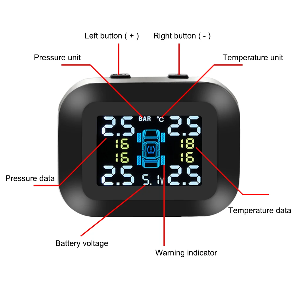 自動セキュリティ警報システム 4 個の外部センサーワイヤレスミニカータイヤ空気圧監視システム USB TPMS