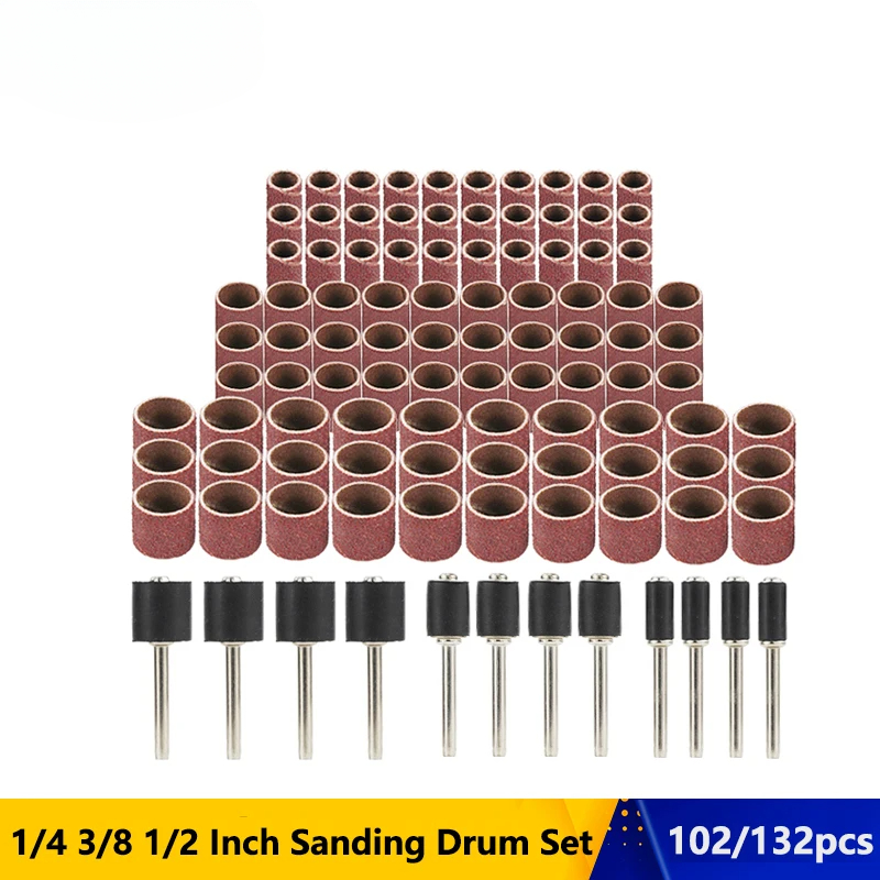 CMCP 102/132 pezzi Set di tamburi abrasivi 1/4 3/8 1/2 pollici nastri abrasivi con mandrini abrasivi per accessori Dremel per unghie