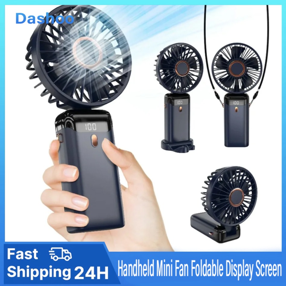 Mini Portable USB Handheld Fan 5 Speed Adjustable Rechargeable Fans with Phone Stand and Display Screen Foldable Fans