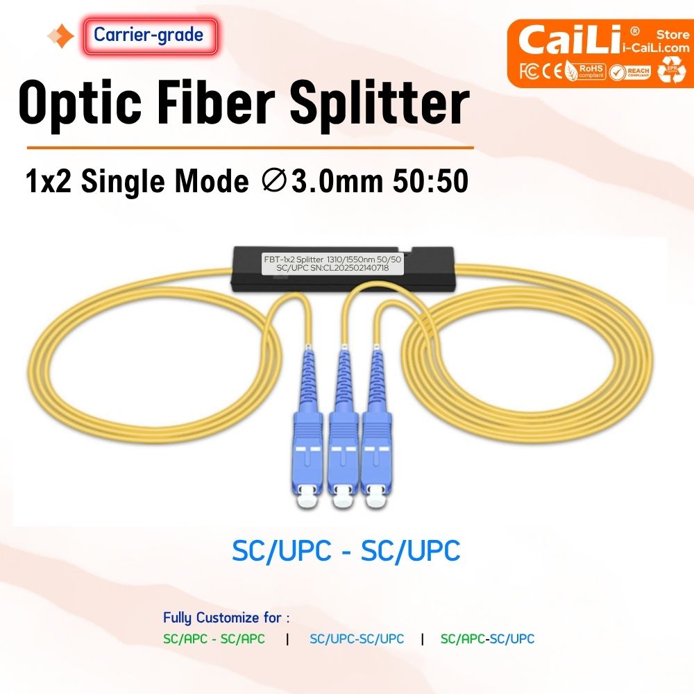 Fiber Optic Splitter SC/APC UPC 1X2 50:50 FTTH Single Mode 1*2 PLC Splitter With ABS Box SC-APC UPC
