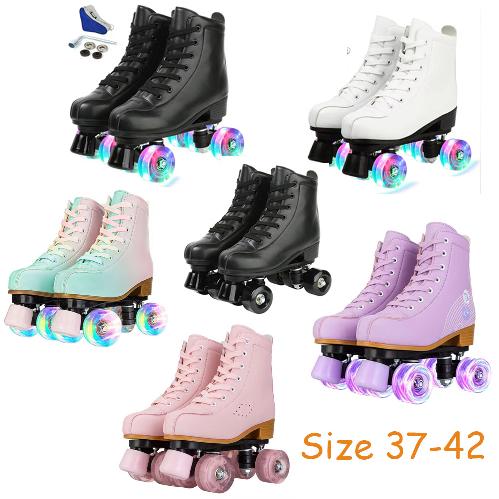 PU-Leder Rollschuhe Skating Schuhe Inline 4-Räder Quad Sneakers Outdoor Skate Sport Anfänger Männer Frauen Rollschuhschuhe