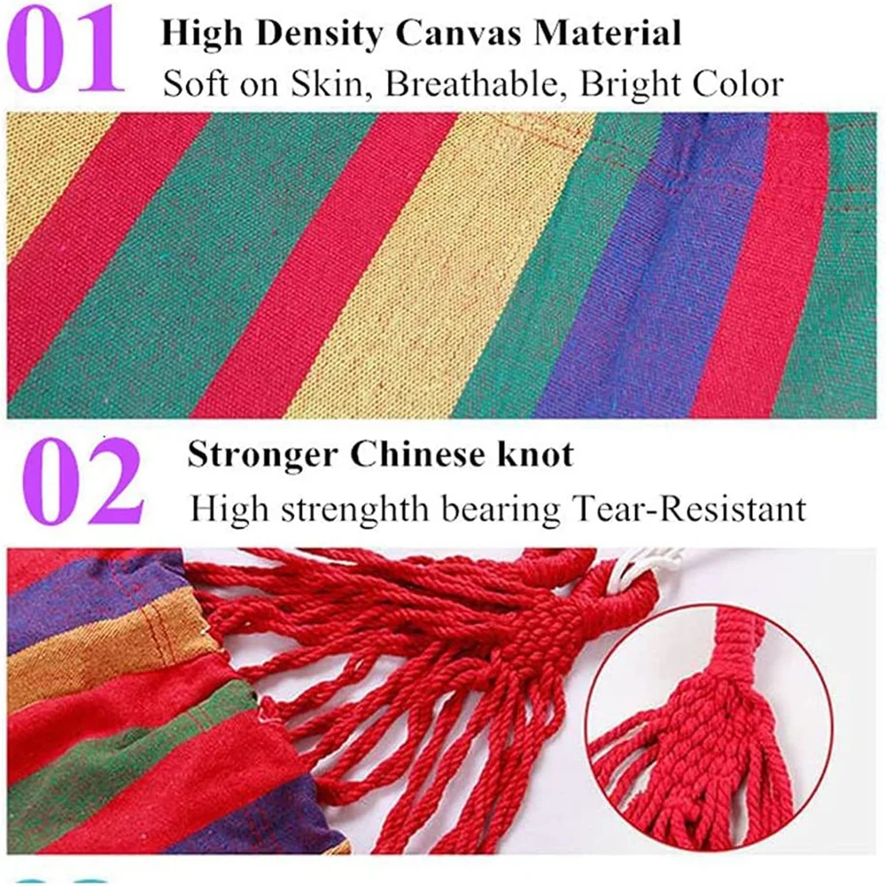 Rede dupla Rede de algodão de lona para 2 pessoas com alças de árvore para pátio, jardim, quintal ao ar livre e interno (vermelho, azul)