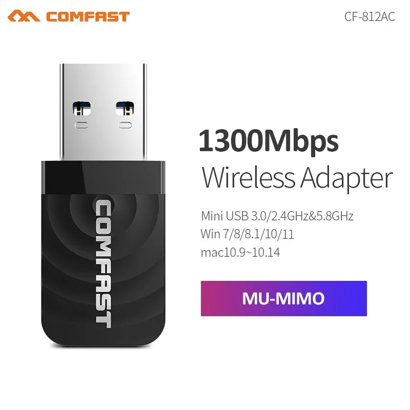 Comfast 1300 Мбит/с USB3.0 Wi-Fi адаптер двухдиапазонная беспроводная сетевая карта 2,4G и 5G MU-MIMO WiFi Dongle AP для Linux Windows Vista MAC