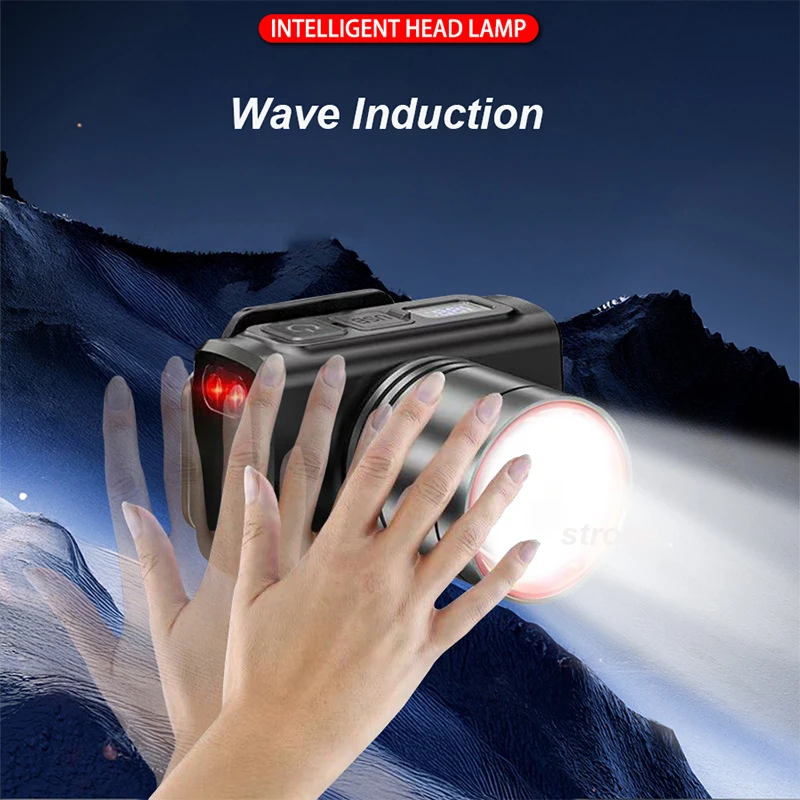 Linterna frontal recargable, luz frontal superbrillante con Sensor de movimiento, linterna frontal Led para cabeza, resistente al agua, para acampar al aire libre, intermitente