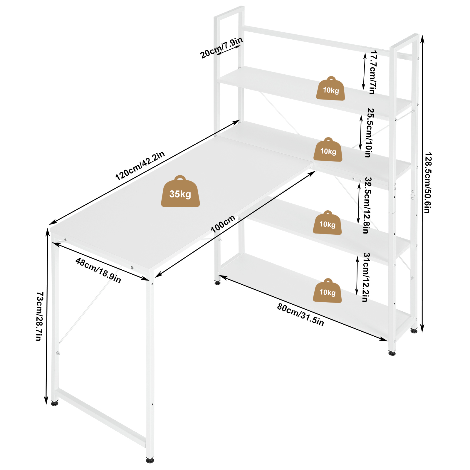 WOLTU L-förmiger Büroschreibtisch mit Ablagefach, 120 x 80 x 128,5 cm, Arbeitstisch, Computertisch zum Schreiben, Lernen, Arbeitsplatz, Zuhause