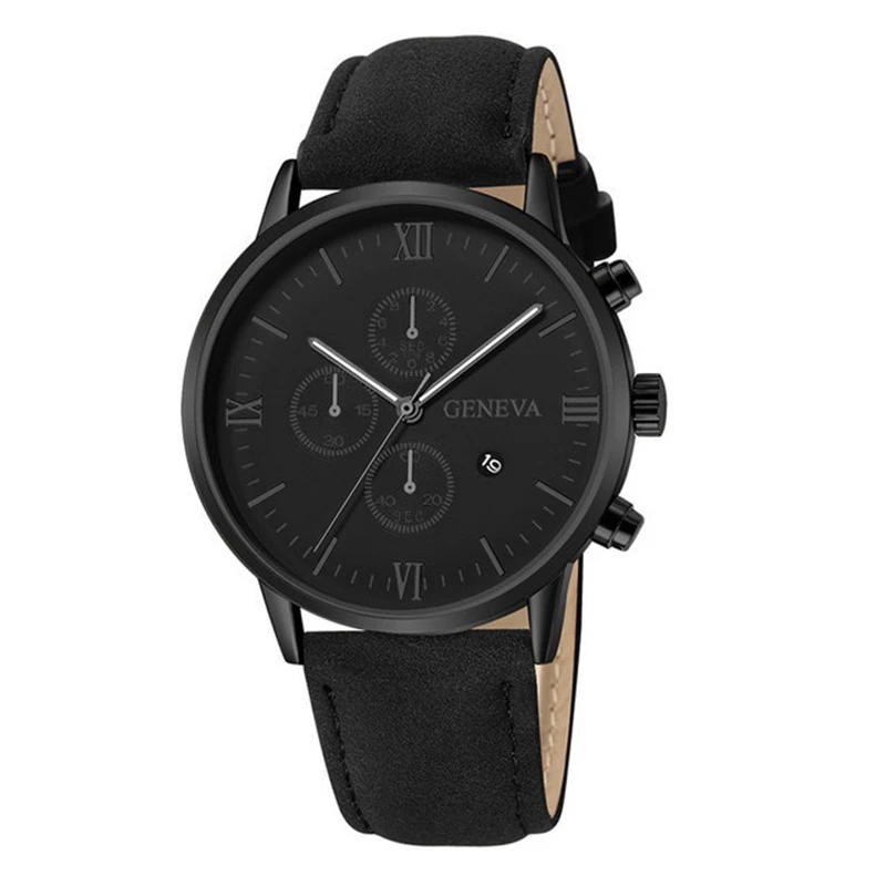 1PC นาฬิกาผู้ชาย Casual หนัง Band Analog ควอตซ์นาฬิกาปฏิทิน