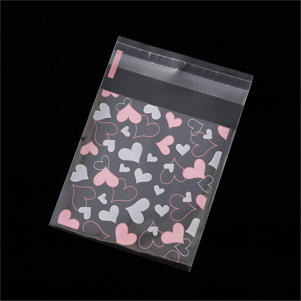 100Pcs 7x7/10x10cm Heart Clear Candy Bag Transparent Self Adhesive Plastic Bag Birthday Party Deco Gift Packaging Pouch Supplies