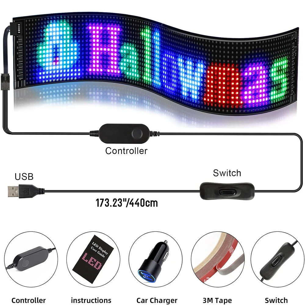 GOTUS przewijany jasny reklamowy znak LED USB 5V znak sterowania aplikacją Bluetooth programowalny wzór tekstowy znak samochodowy LED