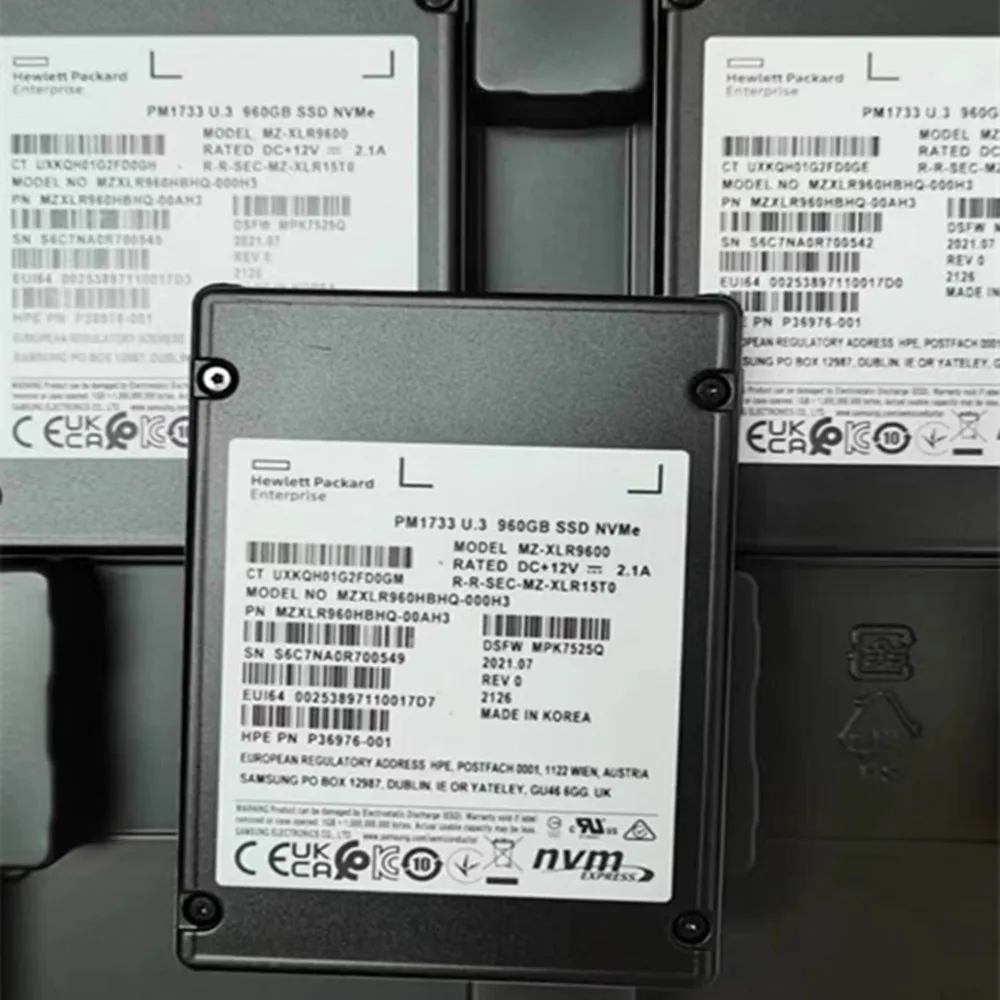 삼성 PM1733 960G U.3 SSD NVME PCIE 솔리드 스테이트 드라이브 HPE HP 브랜드용 원본