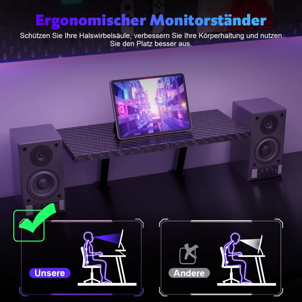 Moderner Computertisch, L-förmiger Gaming-Schreibtisch, großer PC-Eckschreibtisch (120 x 120 cm)