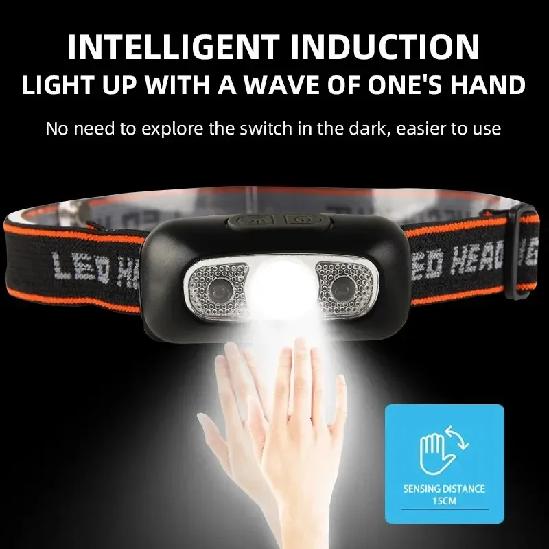 Mão sensor de movimento mini farol usb recarregável led indução farol acampamento ao ar livre luz pesca lâmpada cabeça à prova dwaterproof água