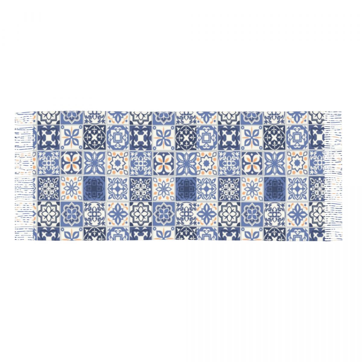 Bufanda de Azulejo azul con borlas para mujer, chales cálidos de invierno, bufandas de flores de Azulejo portugués de lujo