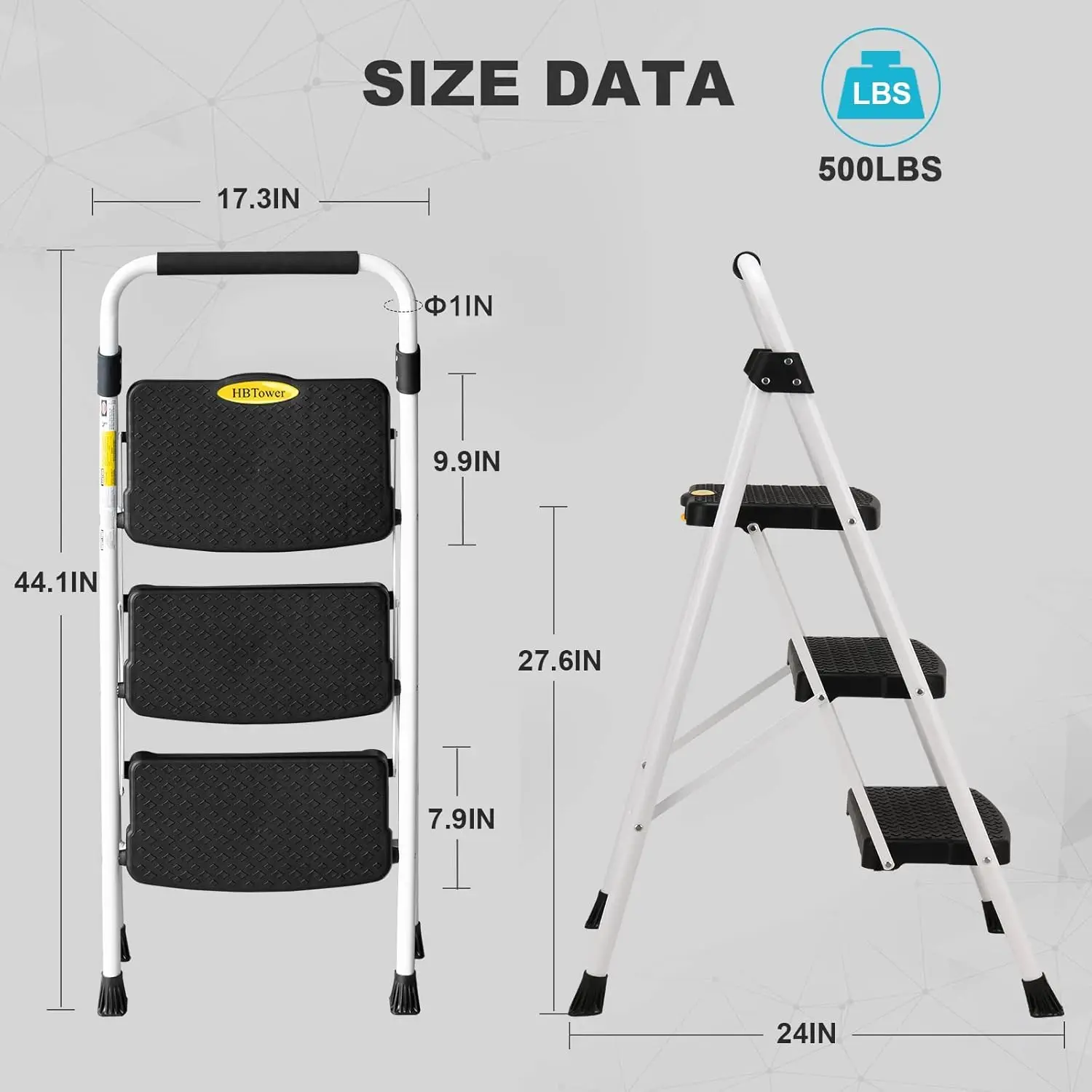 HBTower Escalera Plegable Escalera 3 Peldaños Taburete Cocina con Pedal Ancho Antideslizante, Agarre